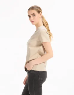 Zacht katoenen T-shirt met V-hals - beige