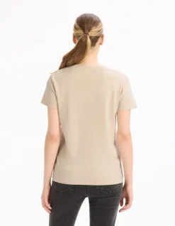 Zacht katoenen T-shirt met V-hals - beige