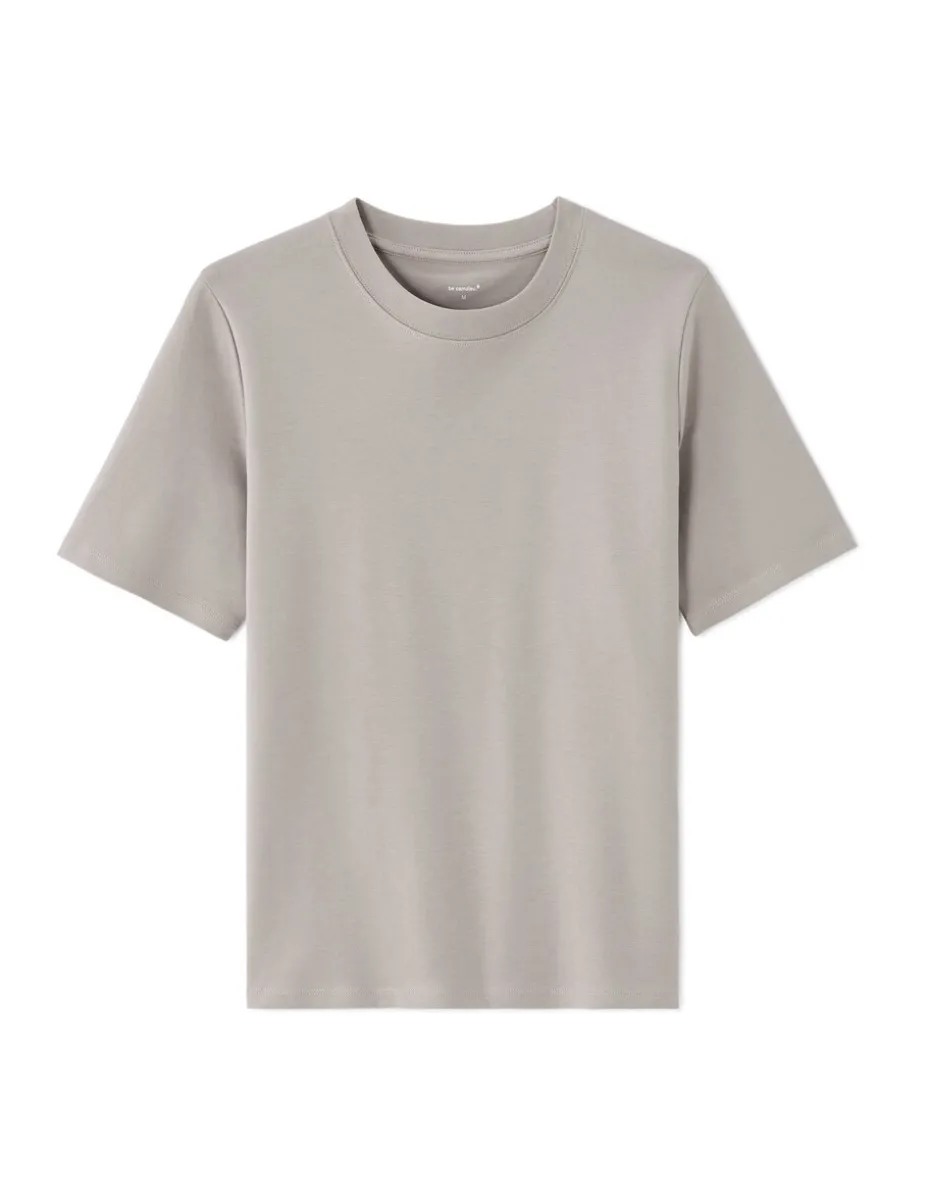 Zacht katoenen T-shirt met ronde hals - grijs