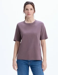 Zacht katoenen T-shirt met ronde hals - paars