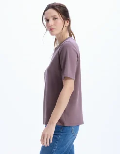 Zacht katoenen T-shirt met ronde hals - paars