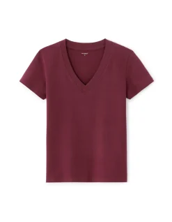 Zacht katoenen V-hals T-shirt Bordeaux