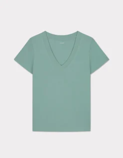 Zacht katoenen V-hals t-shirt - groen