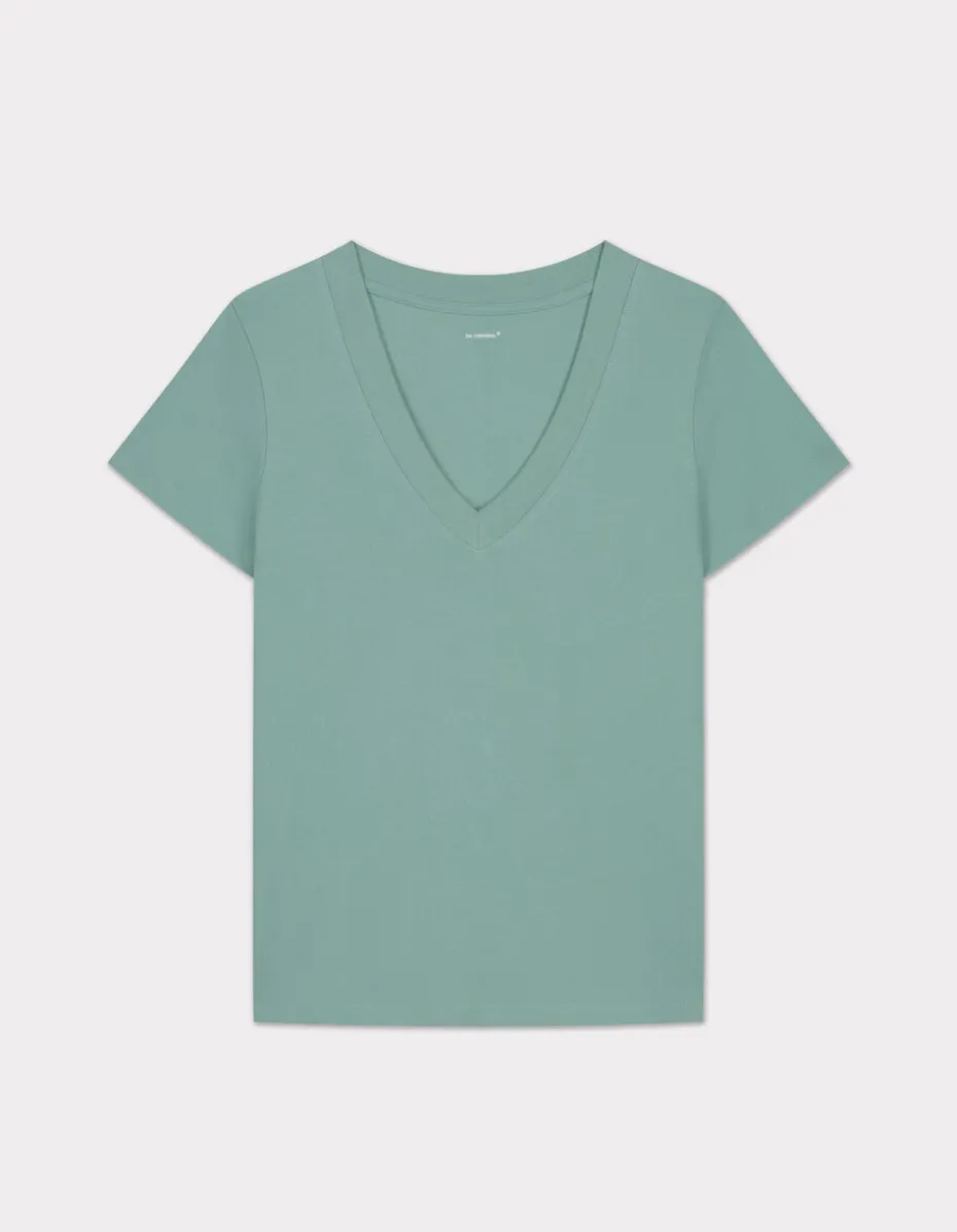 Zacht katoenen V-hals t-shirt - groen
