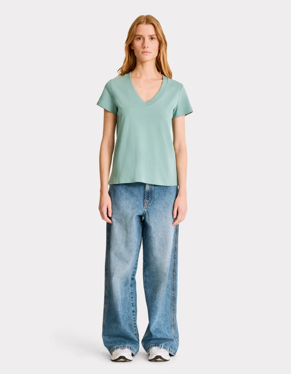 Zacht katoenen V-hals t-shirt - groen