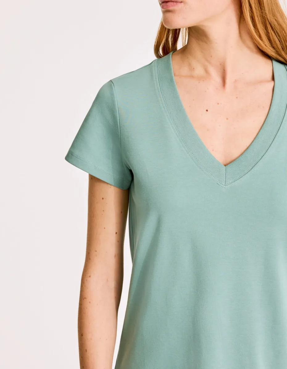 Zacht katoenen V-hals t-shirt - groen