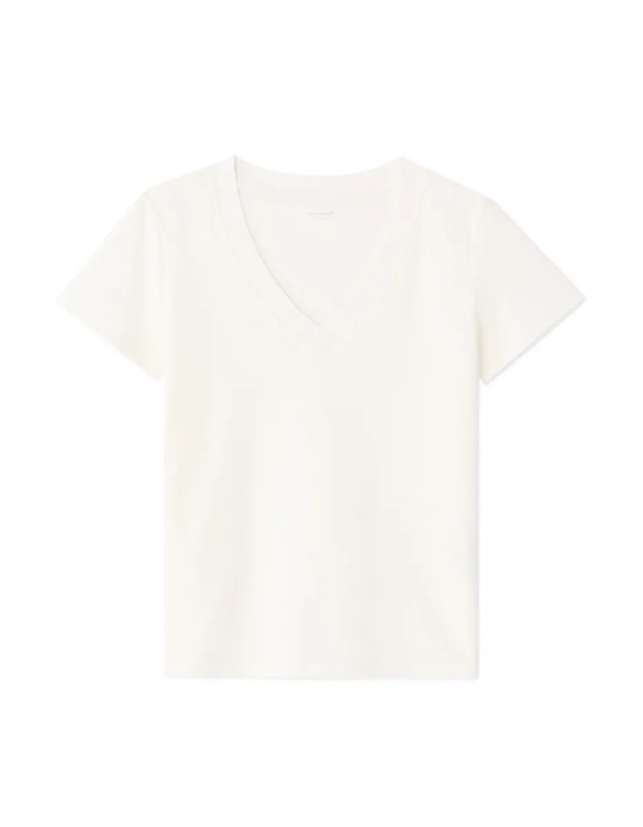 Zacht katoenen V-hals t-shirt - ecru