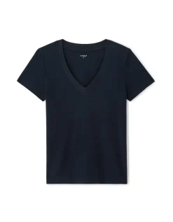 Zacht katoenen V-hals t-shirt - marineblauw