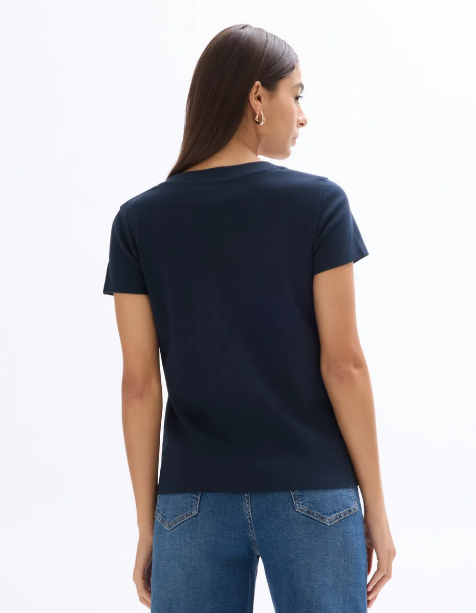 Zacht katoenen V-hals t-shirt - marineblauw