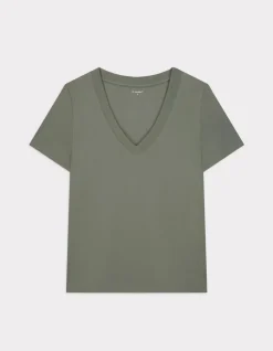 Zacht katoenen V-hals t-shirt - kaki