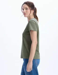 Zacht katoenen V-hals t-shirt - kaki