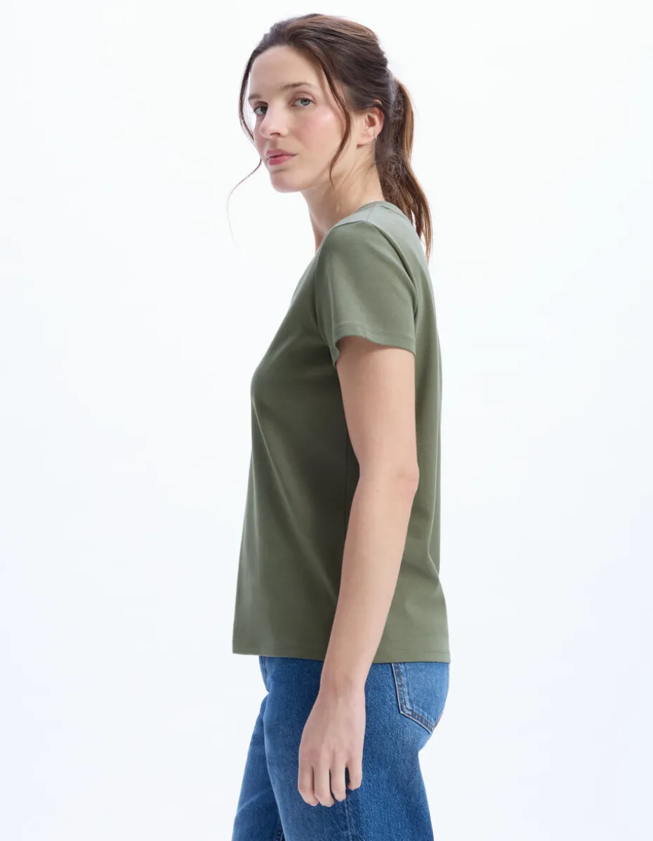 Zacht katoenen V-hals t-shirt - kaki