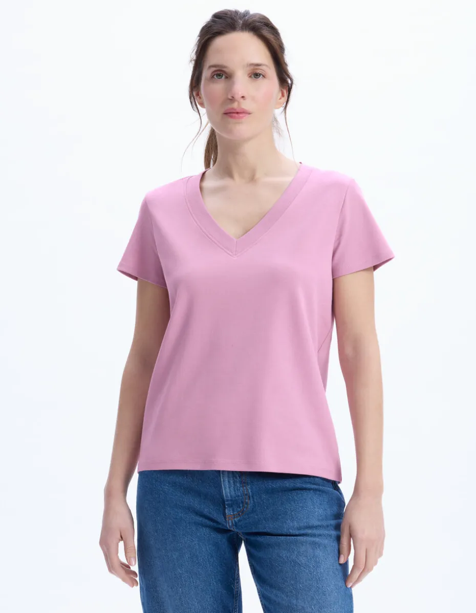Zacht katoenen V-hals t-shirt - roze