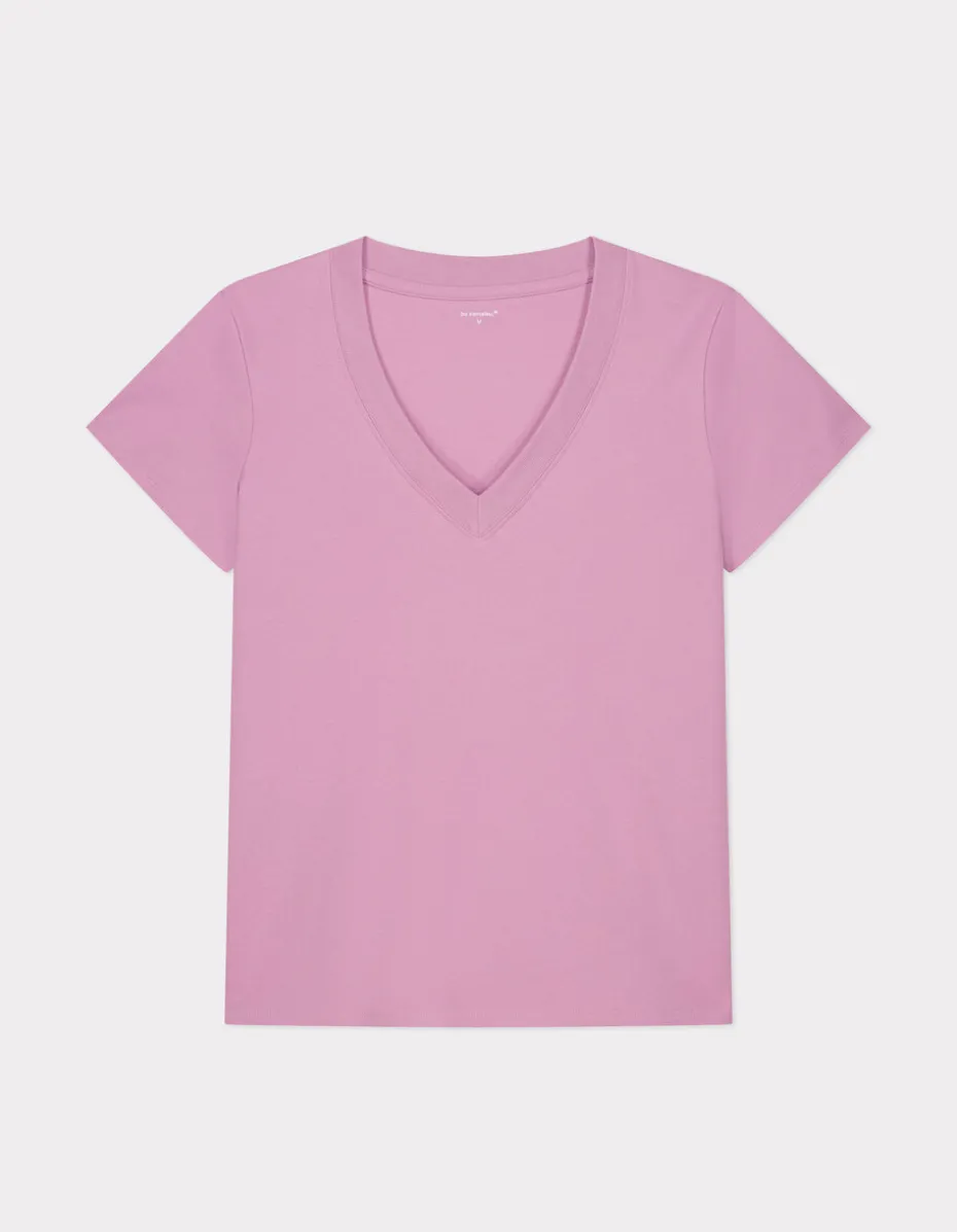 Zacht katoenen V-hals t-shirt - roze