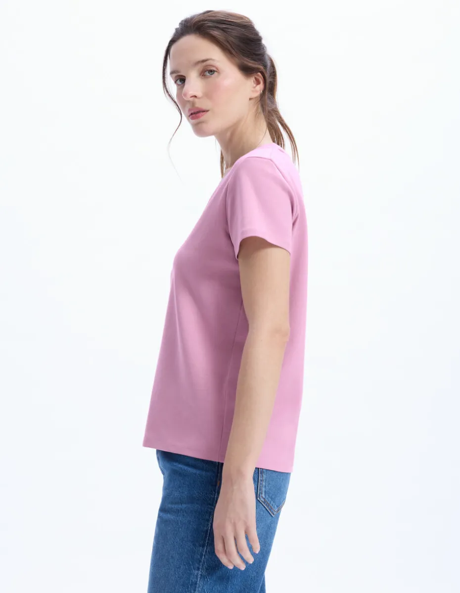 Zacht katoenen V-hals t-shirt - roze