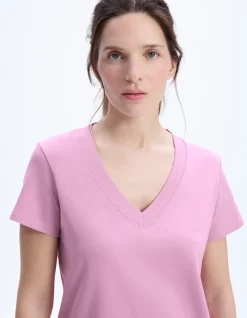 Zacht katoenen V-hals t-shirt - roze