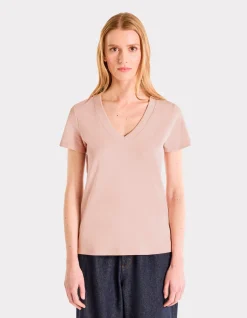 Zacht katoenen V-hals t-shirt - roze