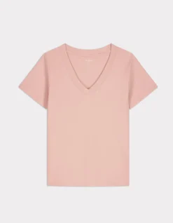 Zacht katoenen V-hals t-shirt - roze
