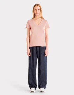 Zacht katoenen V-hals t-shirt - roze