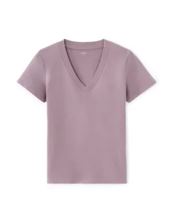 Zacht katoenen V-hals T-shirt - paars