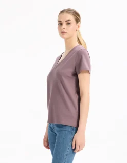 Zacht katoenen V-hals T-shirt - paars