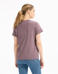 Zacht katoenen V-hals T-shirt - paars