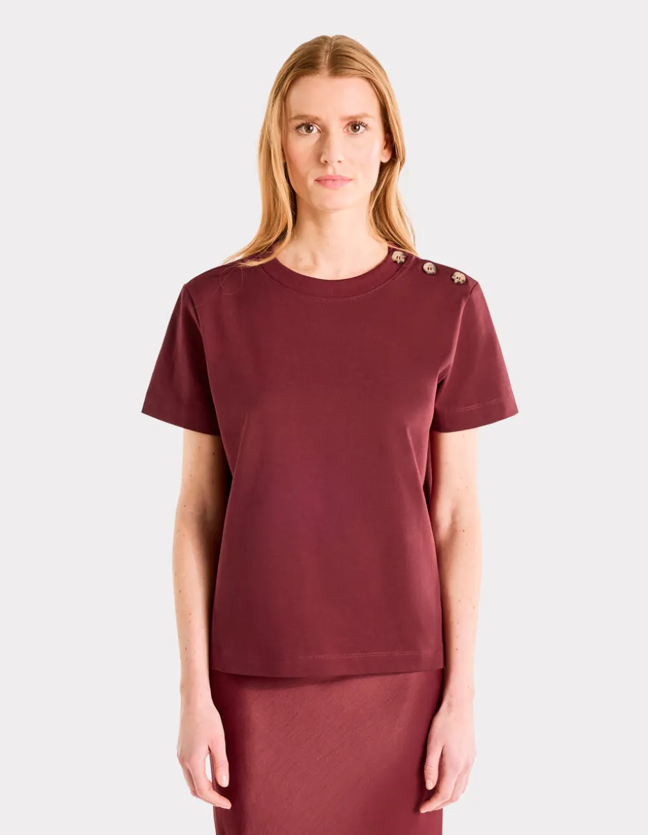 Zwaar katoenen T-shirt met knoopjes - bordeauxrood