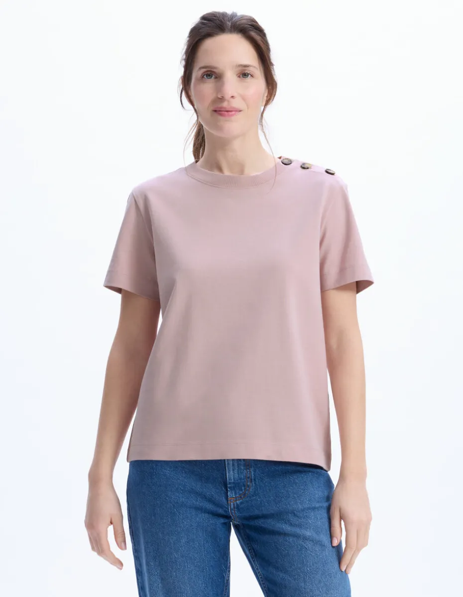 Zwaar katoenen T-shirt met knoopjes - roze
