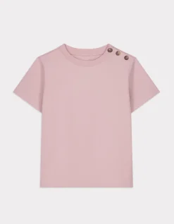 Zwaar katoenen T-shirt met knoopjes - roze