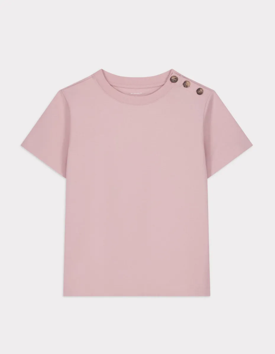 Zwaar katoenen T-shirt met knoopjes - roze