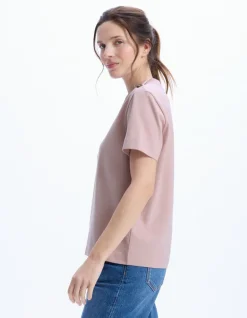 Zwaar katoenen T-shirt met knoopjes - roze