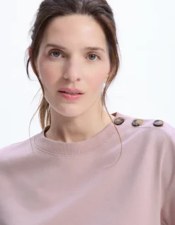 Zwaar katoenen T-shirt met knoopjes - roze