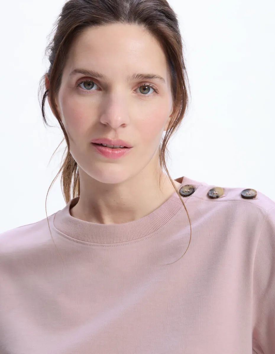 Zwaar katoenen T-shirt met knoopjes - roze