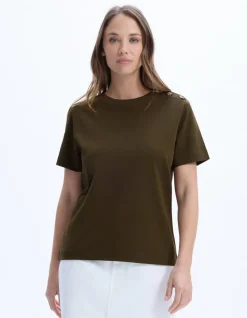 Zwaar katoenen T-shirt met knoopjes - donker laurier