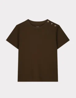 Zwaar katoenen T-shirt met knoopjes - donker laurier