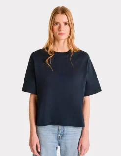 Zwaargewicht, boxy katoenen T-shirt - marineblauw