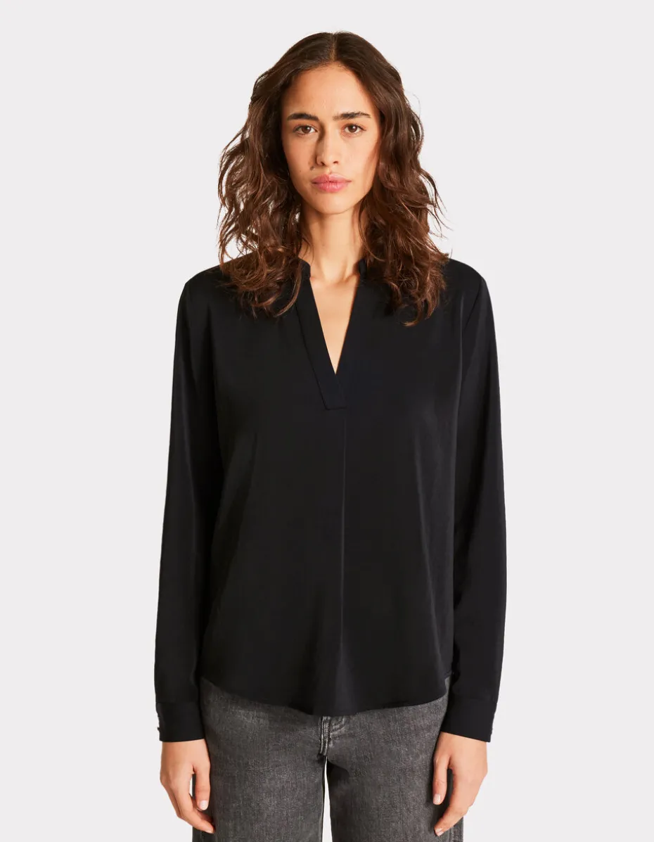 Zware satijnen blouse - zwart