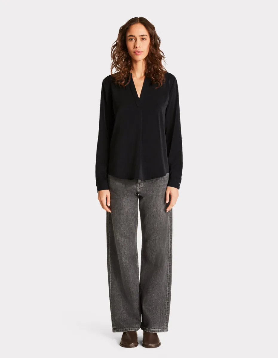 Zware satijnen blouse - zwart