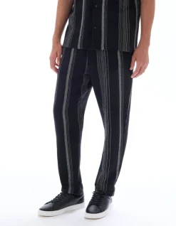 Zwarte gestreepte broek met rechte pijpen en textuur